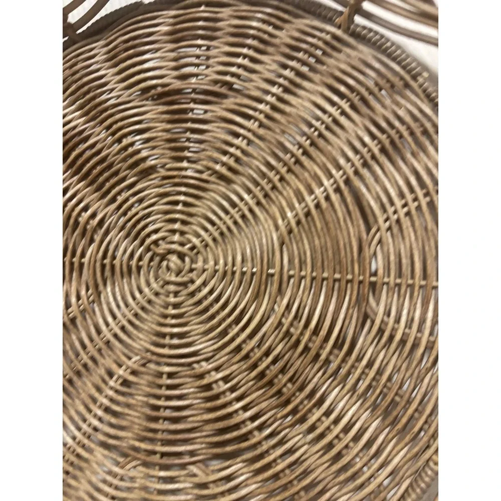 Round Wicker Serving Tray with Handles 15 Inch Natural Rattan Boho Decor